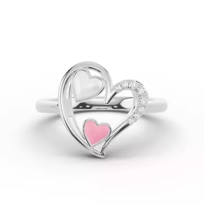 Duet Lab Pavé Heart Ring – White & Pink
