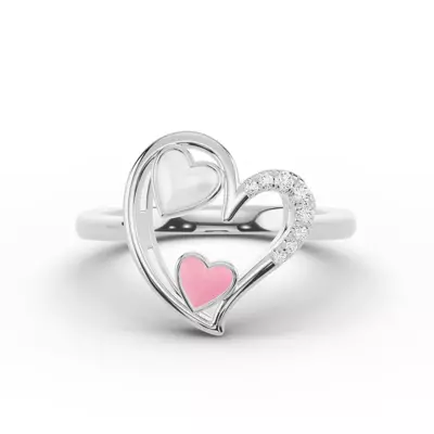 Duet Pavé Heart Ring – White & Pink