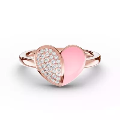 Amara Pink Ceramic Lab Pavé Heart Ring