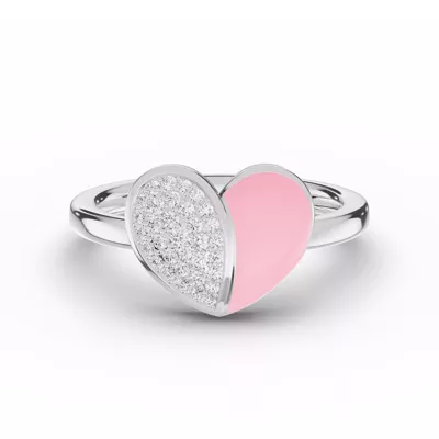 Amara Pink Ceramic Lab Pavé Heart Silver Ring