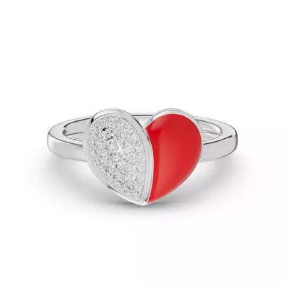 Amara Red Ceramic Lab Pavé Heart Ring