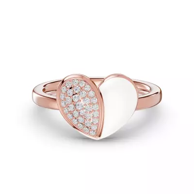 Amara White Ceramic Lab Pavé Heart Ring