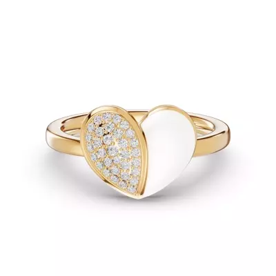 Amara White Ceramic Lab Pavé Heart Ring