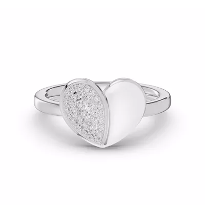 Amara White Ceramic Pavé Heart Silver Ring
