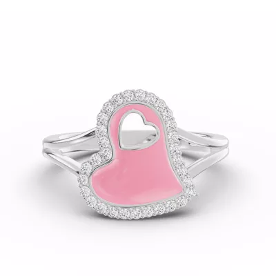 Cherish Pink Pavé Heart Silver Ring