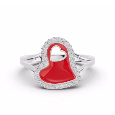 Cherish Red Lab Pavé Heart Silver Ring