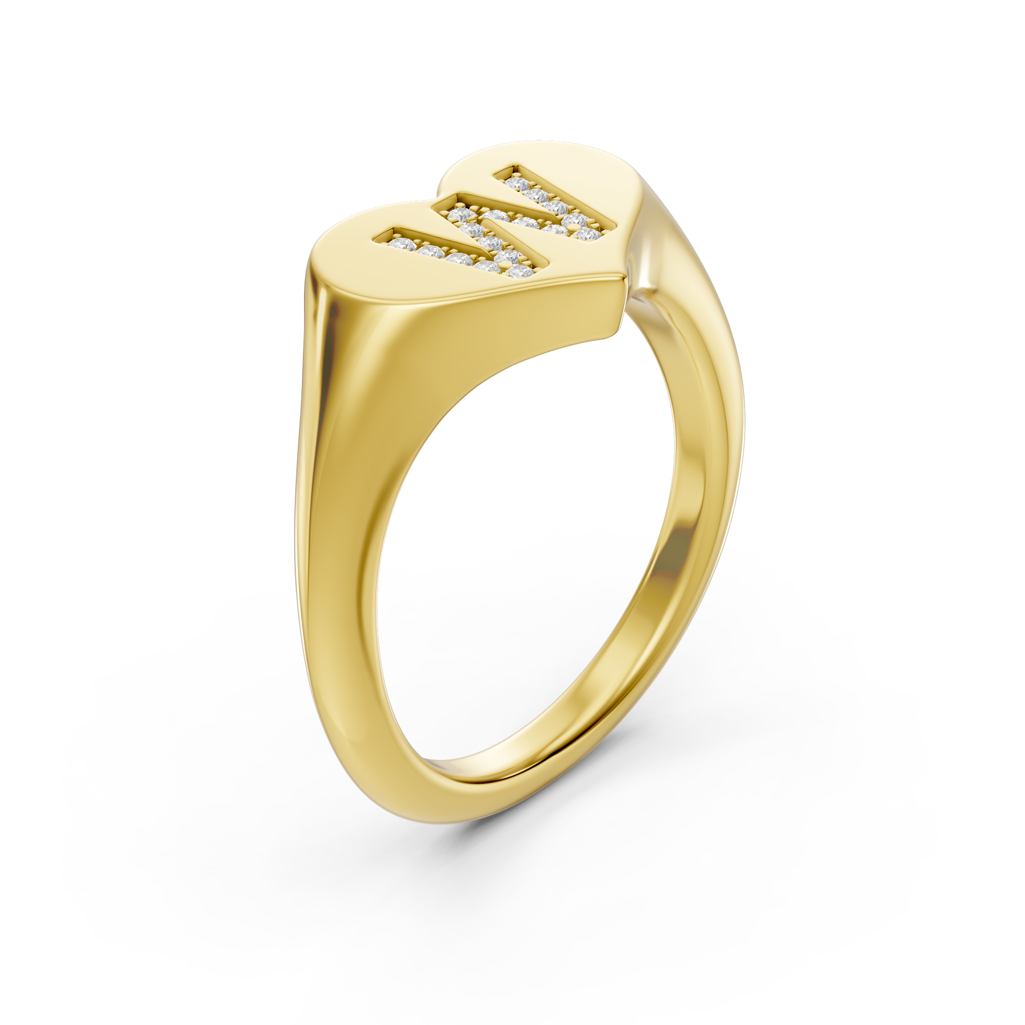 Heart Pavé Lab Diamond Initial Signet Ring - W