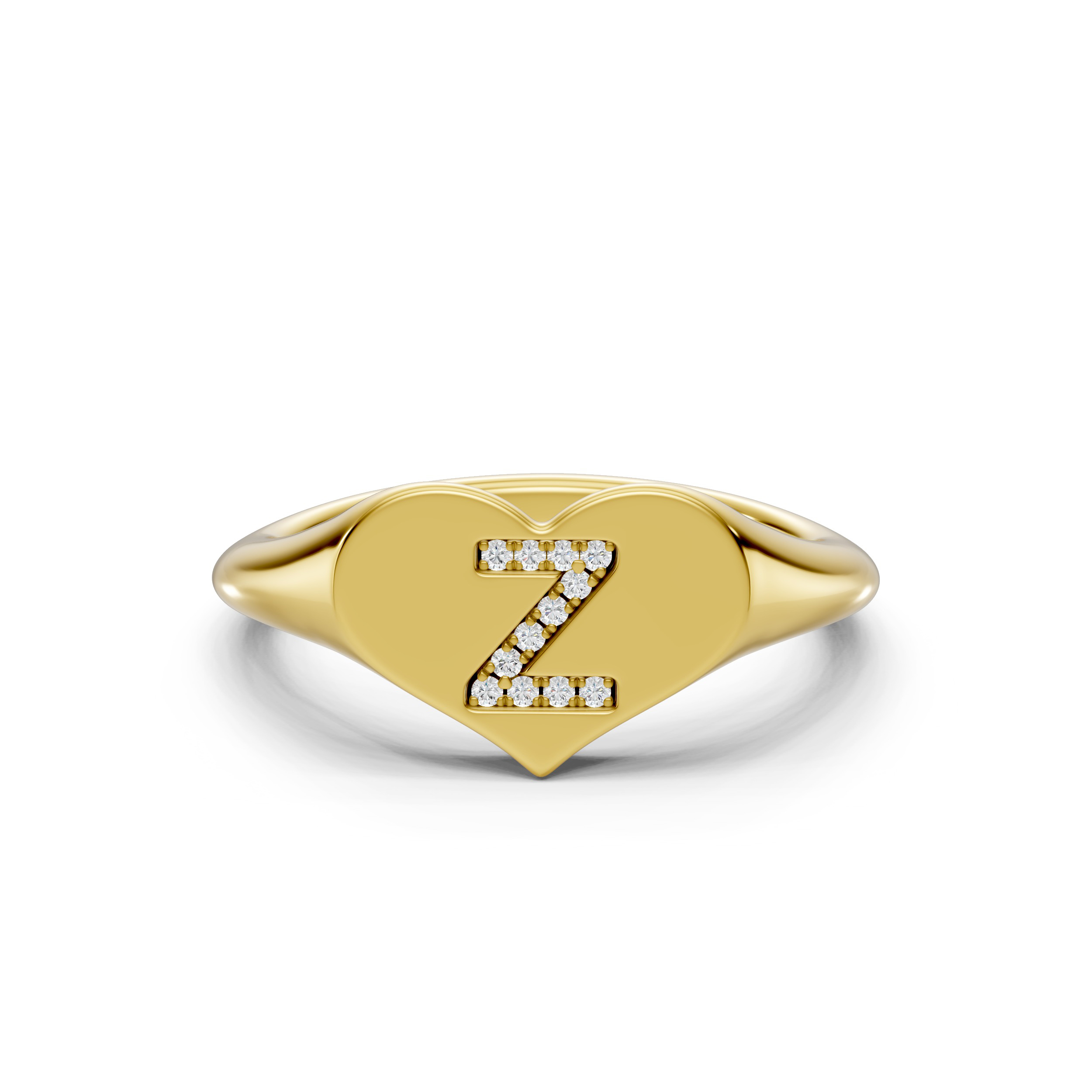 Heart Pavé Diamond Initial Signet Ring - Z