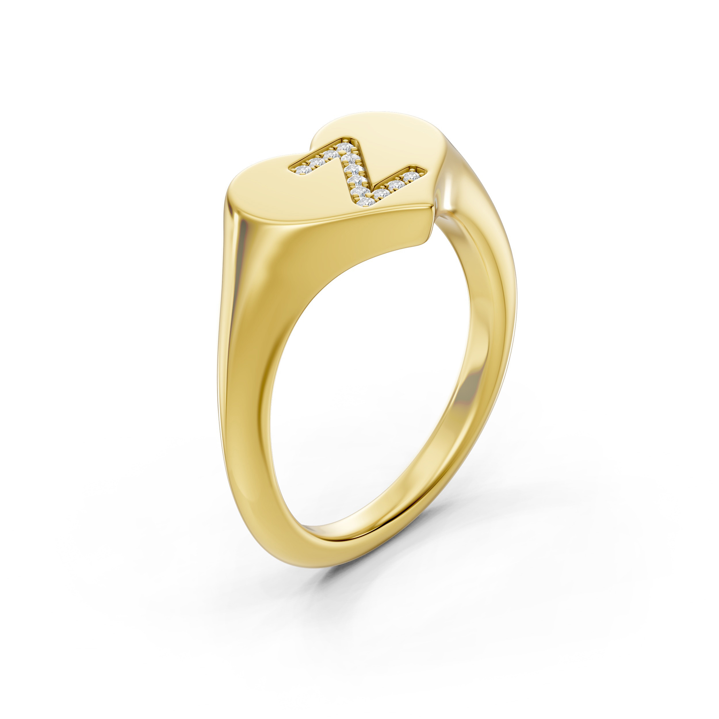 Heart Pavé Diamond Initial Signet Ring - Z
