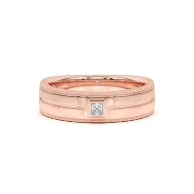 Raised Bezel Princess-Cut Grooved Milgrain Band