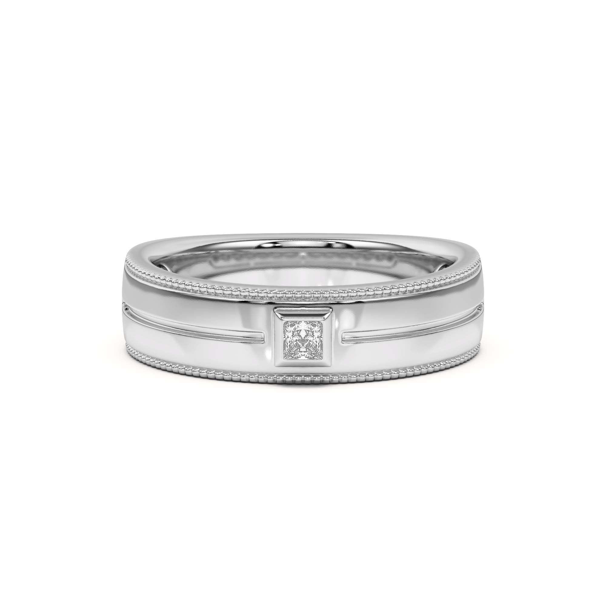 Raised Bezel Princess-Cut Grooved Milgrain Band