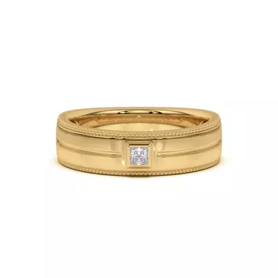 Raised Bezel Princess-Cut Grooved Milgrain Band