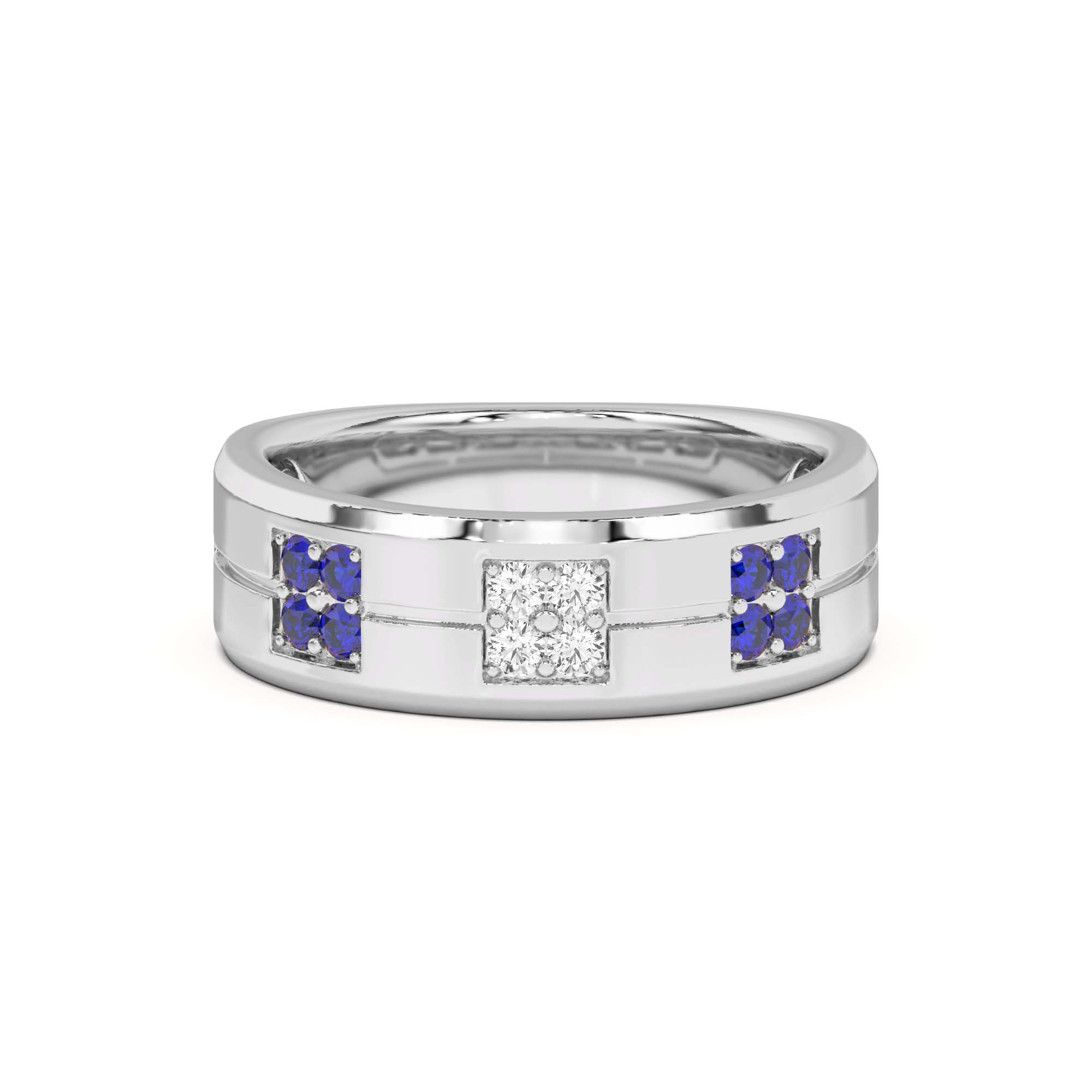 Quad Sapphire and Diamond Groove Band