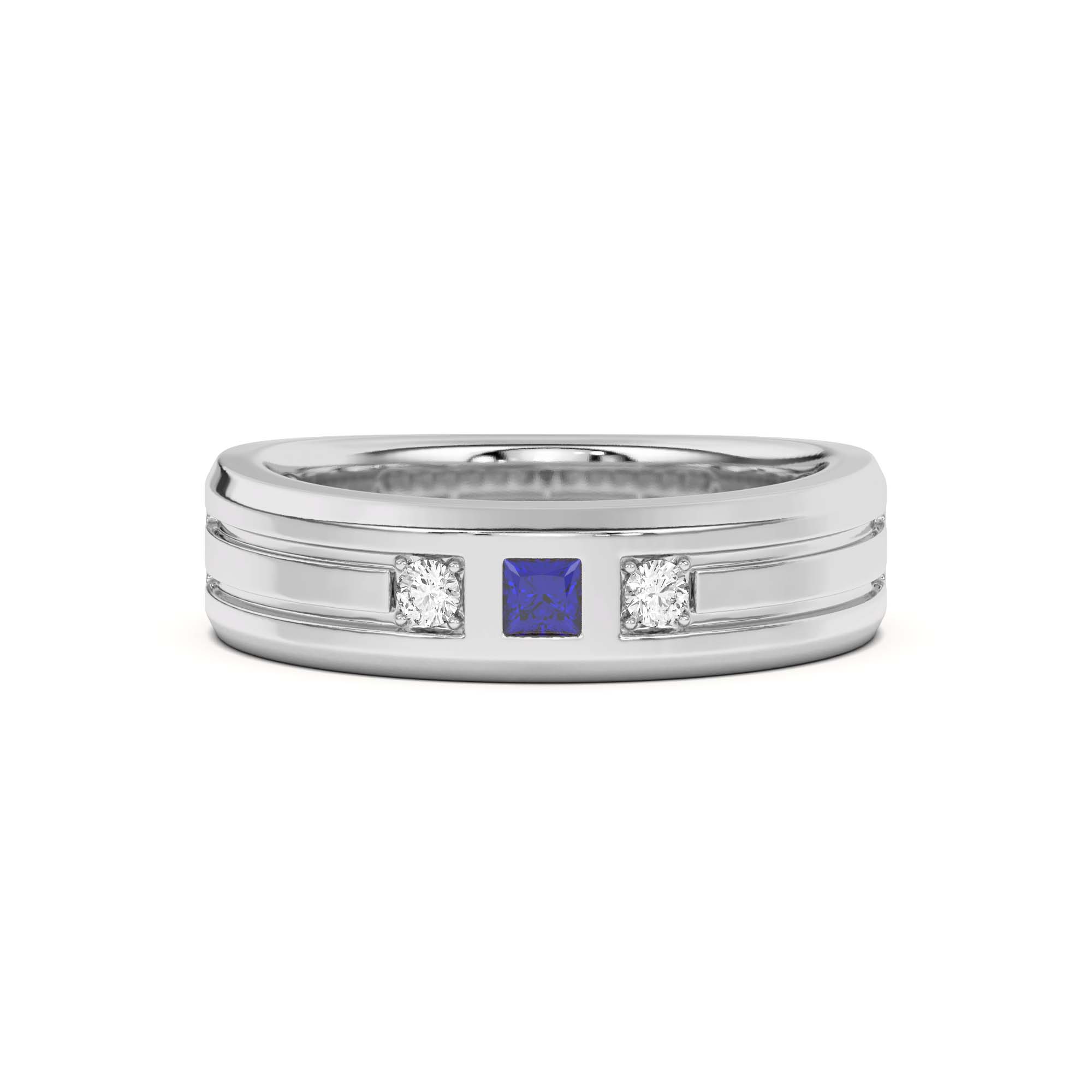 Diamond And Sapphire Grooved Band
