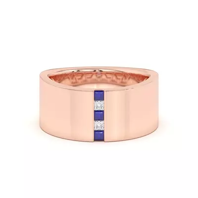 Princess-Cut Sapphire And Diamond Wide Band