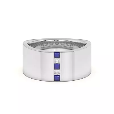 Princess-Cut Sapphire And Diamond Wide Band