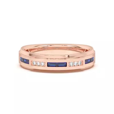 Sapphire Baguette and Round Diamond Band