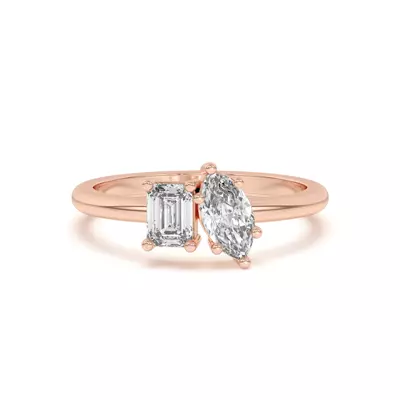 Toi et Moi Emerald and Marquise Lab Ring (1.00 cttw)