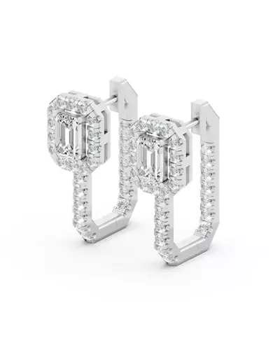 Elevated Emerald Halo Lab Diamond Hoop Earrings (3.20 ct. tw.)