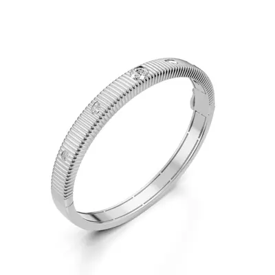 Fluted Lab Diamond Silver Bangle Bracelet