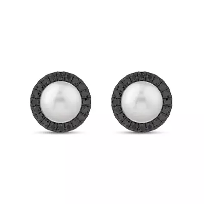 Midnight Noir Pearl Halo Earrings By Christian Siriano