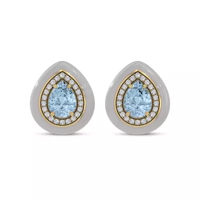 Aquamarine Ceramic Halo Earrings By Christian Siriano