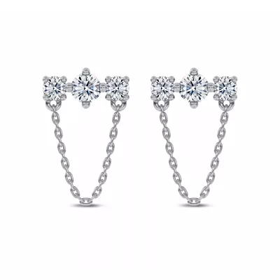 Three-Stone Lab Diamond Chain Drape Studs
