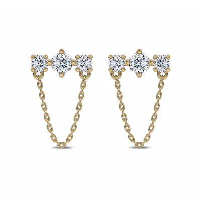 Three-Stone Lab Diamond Chain Drape Studs