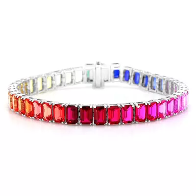 Rainbow Lab Sapphire Emerald Tennis Bracelet (25 ct. tw.)
