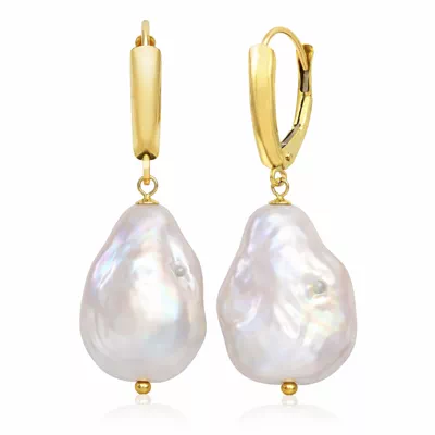Freshwater Baroque Pearl Hoop Earrings (13–14 mm)