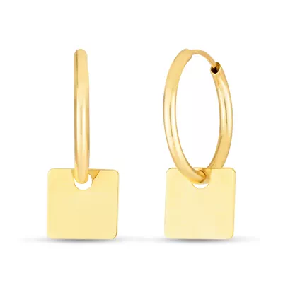 Dangling Square Charm Gold Hoops