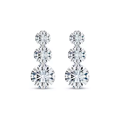 Invisible-Set Three-Stone Lab Diamond Drop Earrings