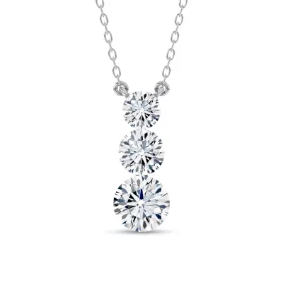 Invisible-Set Three-Stone Lab Diamond Necklace