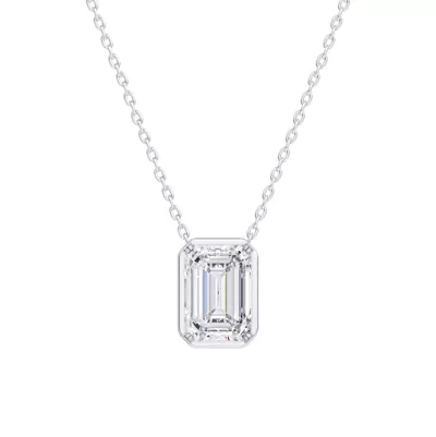 Floating Emerald-Cut Diamond Bezel Necklace