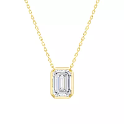 Floating Emerald-Cut Lab Diamond Bezel Necklace