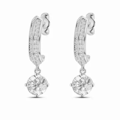 Knife-Edge Pavé Round Drop Lab Diamond Hoops