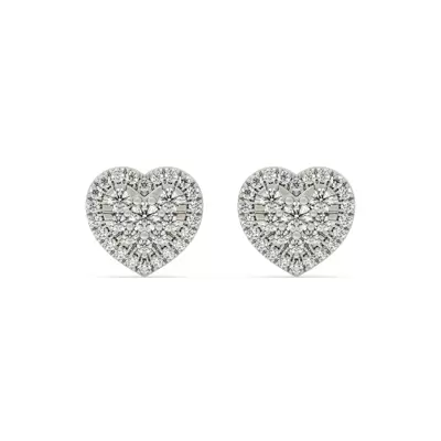 Heart Cluster Lab Diamond Silver Earrings