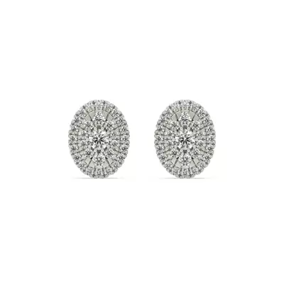 Oval Cluster Lab Diamond Silver Earrings