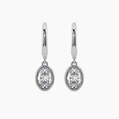 Oval Lab Diamond Bezel Leverback Silver Earrings (1.00 ct. tw.)