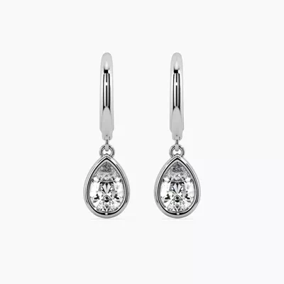Pear Lab Diamond Bezel Leverback Silver Earrings (1.00 ct. tw.)