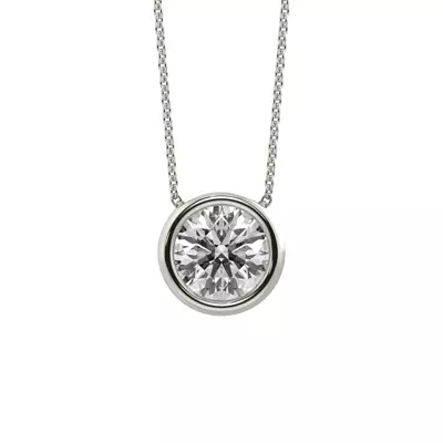 Bezel Solitaire Lab Diamond Silver Necklace (1.00 ct. tw.)