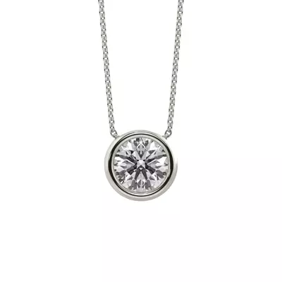 Bezel Solitaire Lab Diamond Silver Necklace (0.75 ct. tw.)