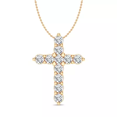 Classic Shared Prong Lab Diamond Cross Necklace (2 ct. tw.)