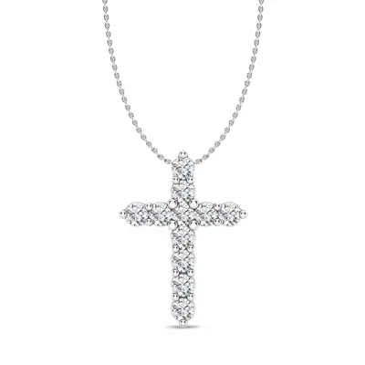 Classic Shared Prong Lab Diamond Cross Necklace (1 ct. tw.)
