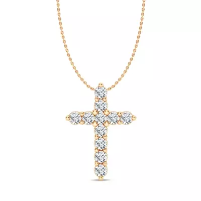 Classic Shared Prong Lab Diamond Cross Necklace (1 ct. tw.)