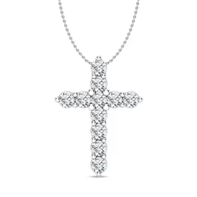 Classic Shared Prong Lab Diamond Cross Necklace (2 ct. tw.)
