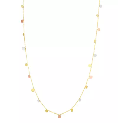 Dangling Tri-Color Disc Station Gold Necklace