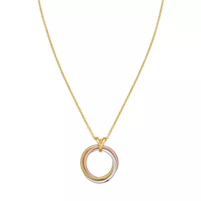 Tricolor Interlocking Rings Gold Necklace