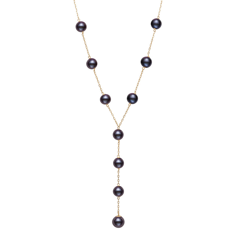 Black Freshwater Pearl Station Y-Drop Necklace (6–9mm)