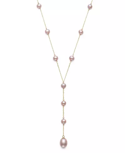Pink Freshwater Pearl Station Y-Drop Necklace (6–9mm)